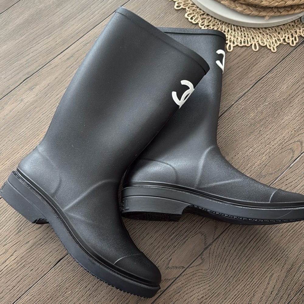 Chanel rubber rain boots